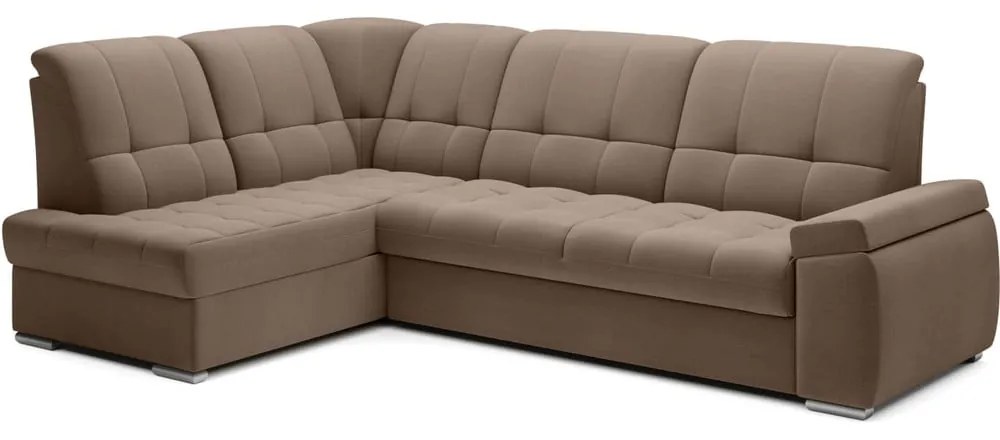 Divano angolare marrone allungabile/con contenitore (con penisola a sinistra/a L) e rivestimento in velluto Sado – ELTAP