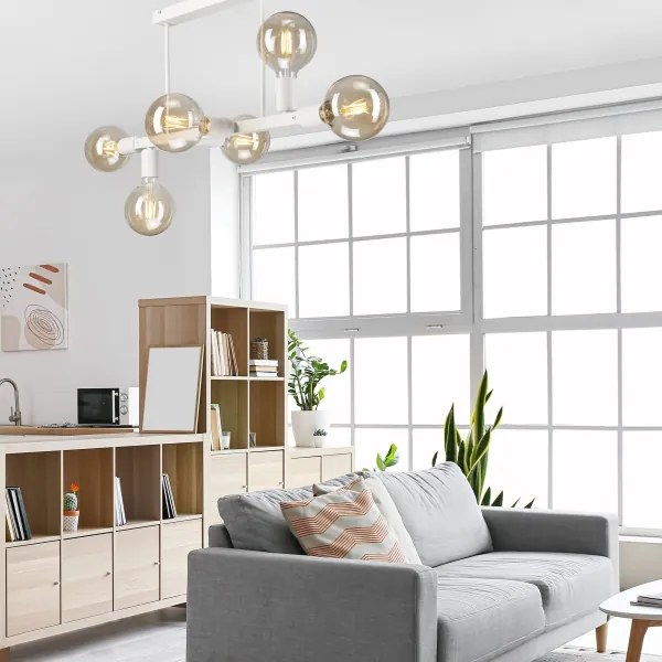 Lampadario a sospensione con supporto rigido ASTRID 6xE27/60W/230V bianco