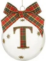 Pallina Natale con lettera T 10 cm tartan