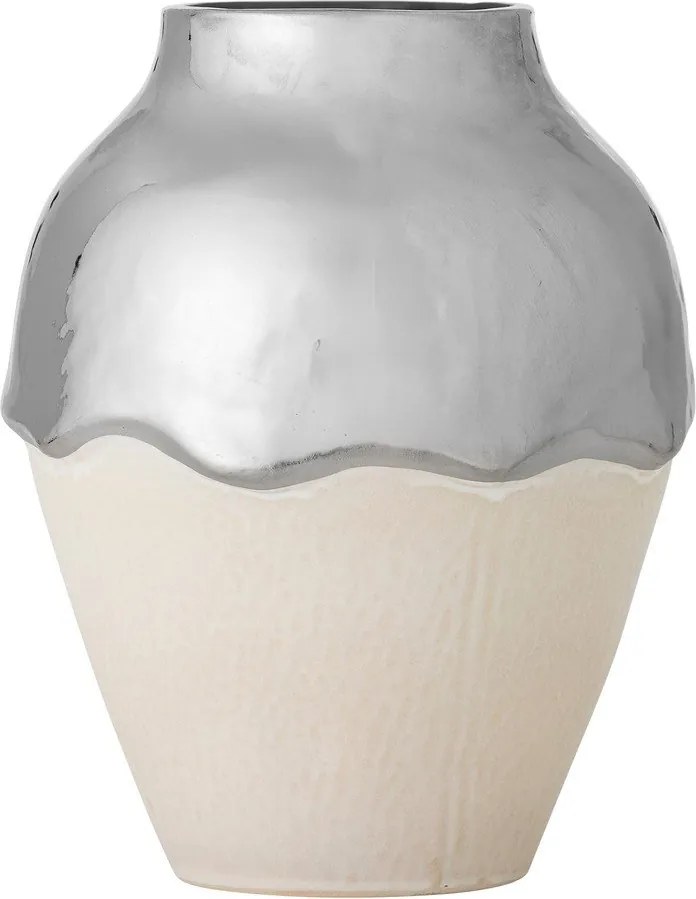 Vaso color crema/argentato in gres (altezza totale 26 cm) Silvio – Bloomingville