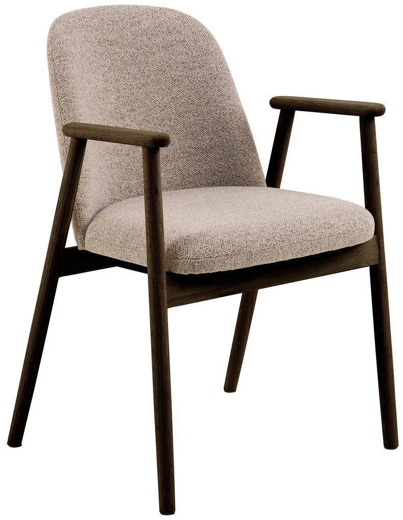 RODERIC Beige Latte (tessuto Monza 60)/ telaio in rovere fumè laccato (tonalità noce) - SEDIA BOUCLÉ IN LEGNO RETRO