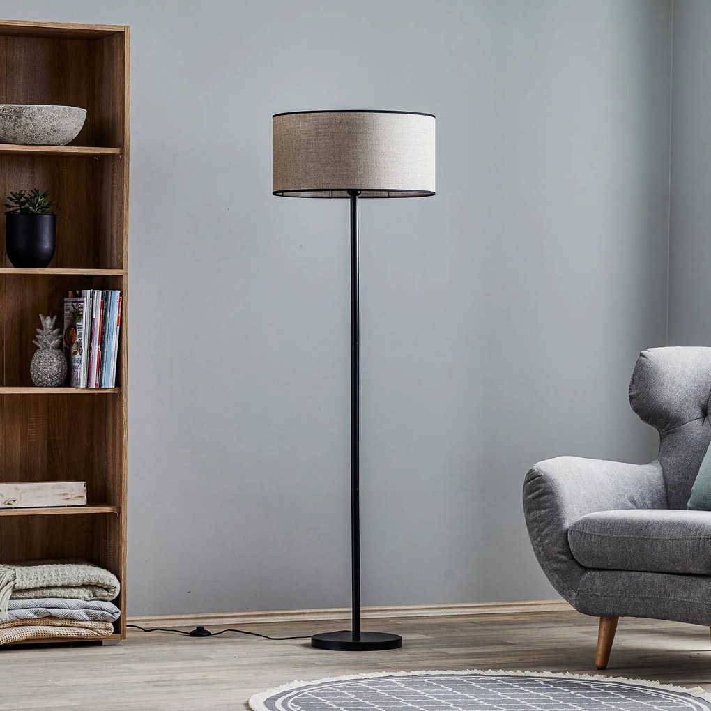 Euluna Piantana Tubo, paralume di tessuto, beige, Ø 45 cm