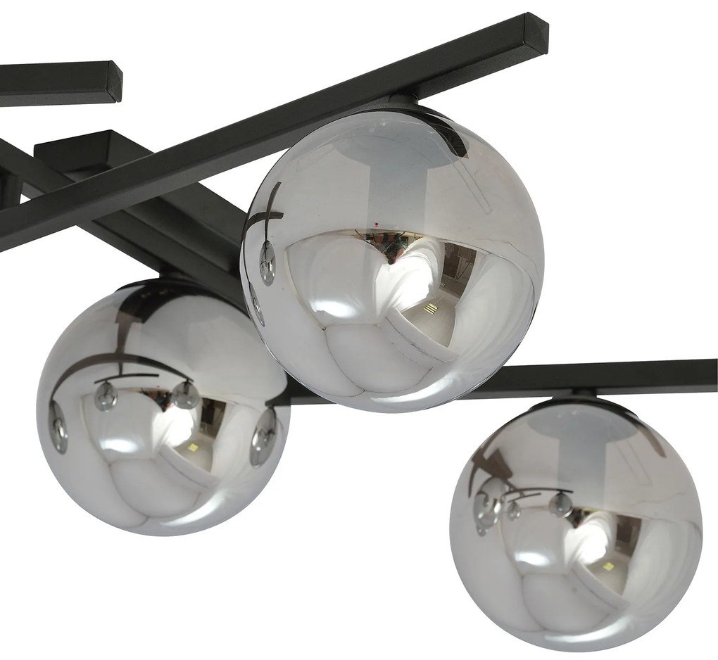 Plafoniera Moderna 4 Luci Teti In Acciaio Nero Bracci Regolabili E Vetro Fumè