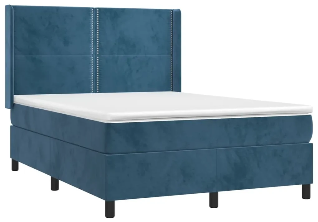 Giroletto a molle con materasso blu scuro 140x190 cm in velluto