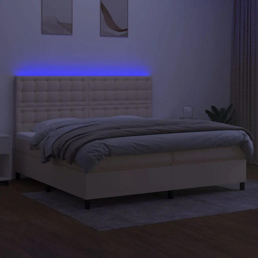 Letto a molle materasso e led bianco 200x200cm in tessuto