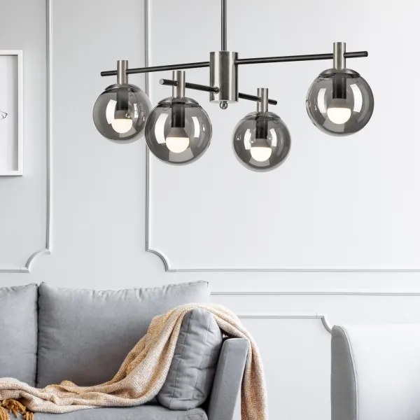 Lampadario a sospensione con supporto rigido LILOU 4xE14/5W/230V cromo opaco/fumé