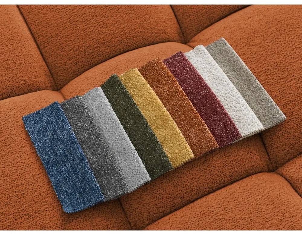 Divano angolare color terracotta allungabile e con contenitore (penisola a destra/chaise lounge) con rivestimento in ciniglia Everest – Bobochic Paris