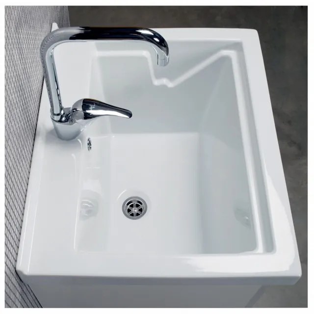 Mobile Lavatoio Lavapanni con Vasca in Ceramica 60 x 50 Bianco Opaco Serie Onda