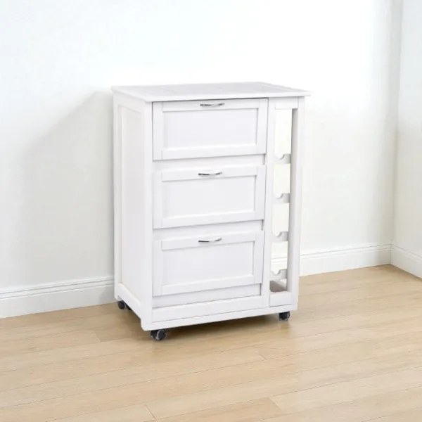 Carrello mobiletto con ante a ribalta e portabottiglie in legno BIANCO