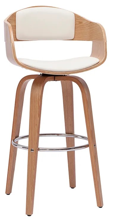 Sgabello da bar design girevole bianco e legno chiaro GAO