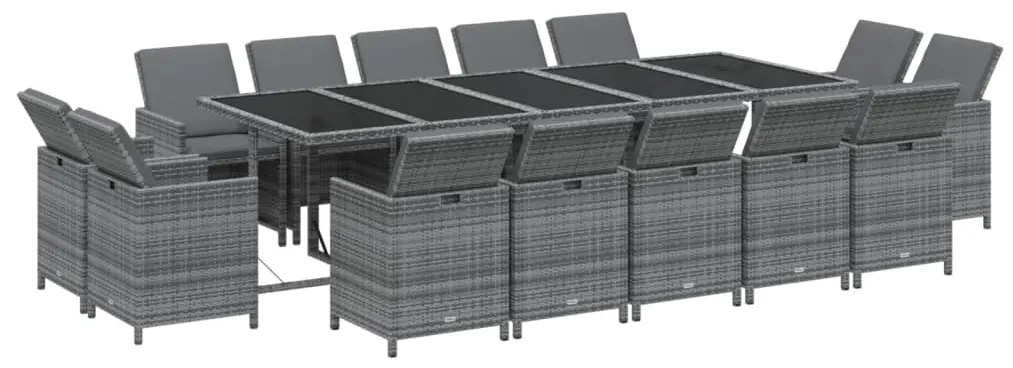 Set Pranzo da Giardino 15 pz con Cuscini in Polyrattan Grigio