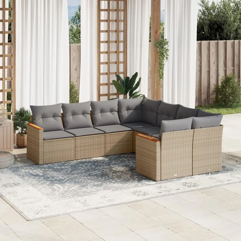 Set divano da giardino 8 pz con cuscini beige in polyrattan