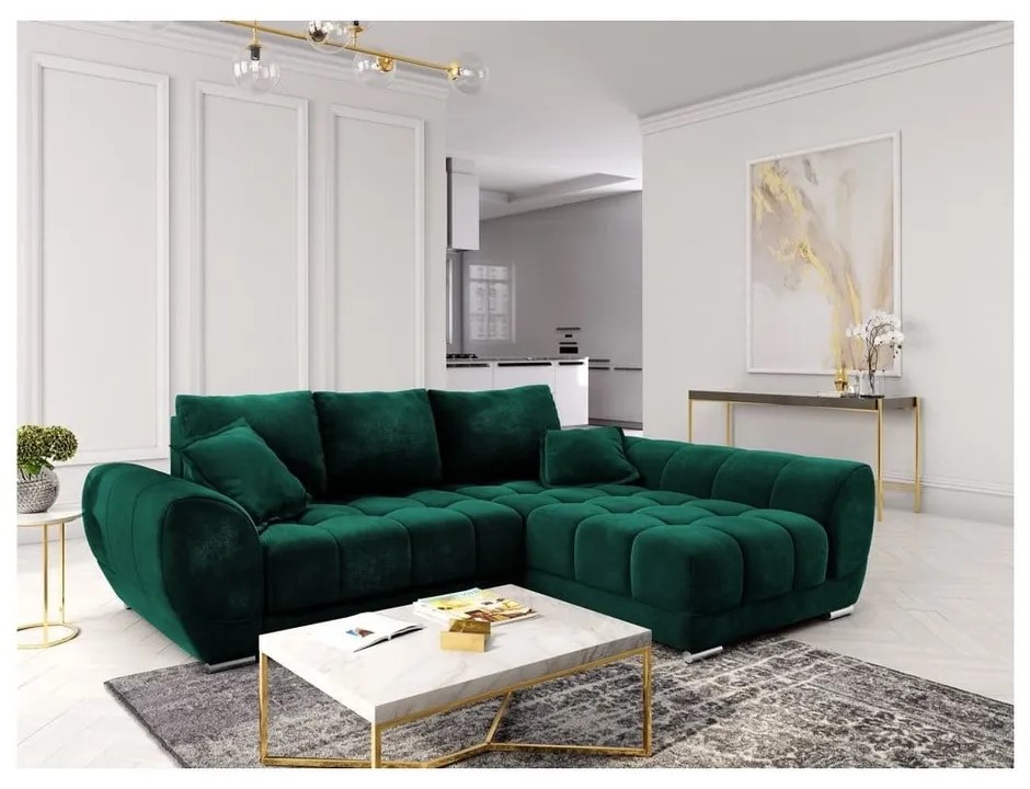 Divano letto angolare verde chiaro con rivestimento in velluto, angolo destro Nuage - Windsor &amp; Co Sofas