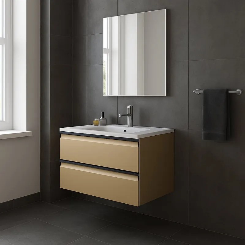 Mobile da bagno sospeso sotto lavabo Fusion 2 cassetti L 79.5 x H 40 x P 45.5 cm oro opaco,