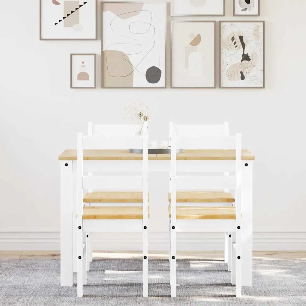 Set Da Pranzo 5 Pz Panama Bianco İn Legno Massello Di Pino /