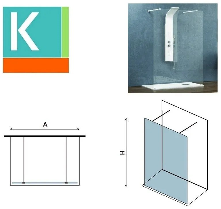 Kamalu - doccia walk-in 150cm con staffe bianche vetro trasparente kw3000b