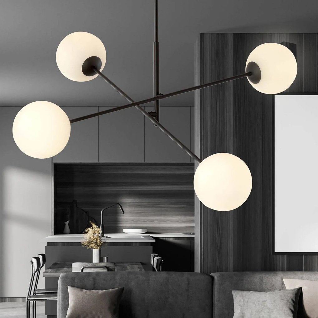EMIBIG LIGHTING Plafoniera Linear, nero/opale, 4 luci
