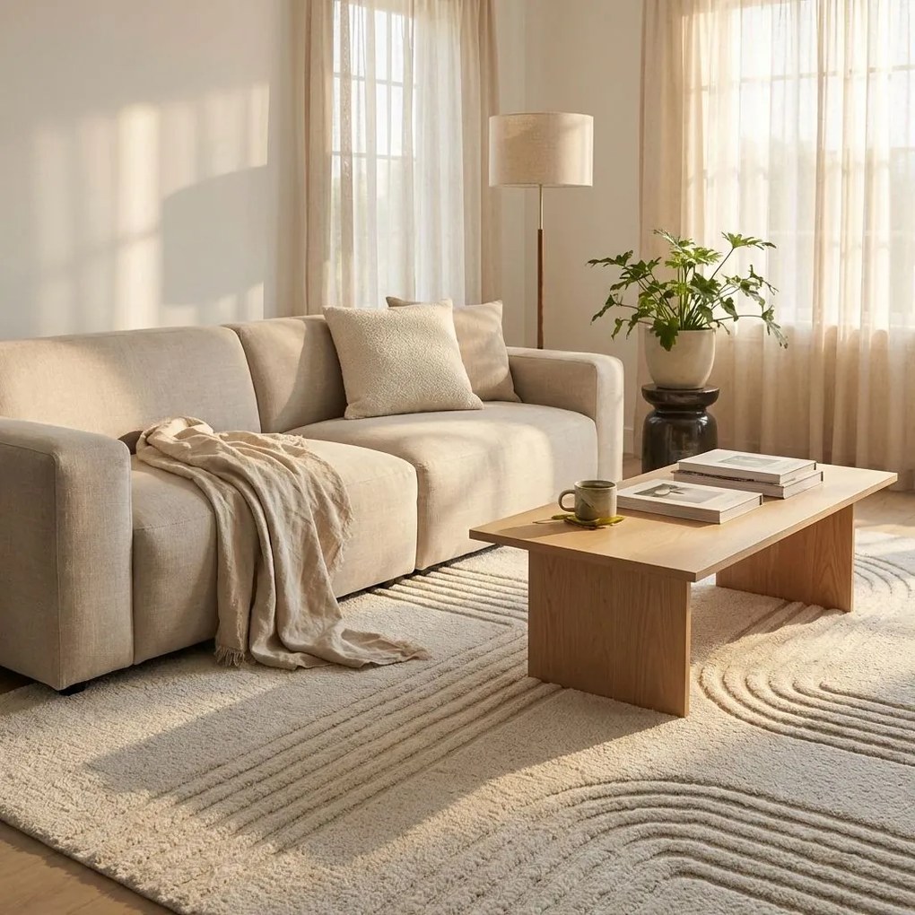 TOBIAS - tappeto in lana avorio con decoro