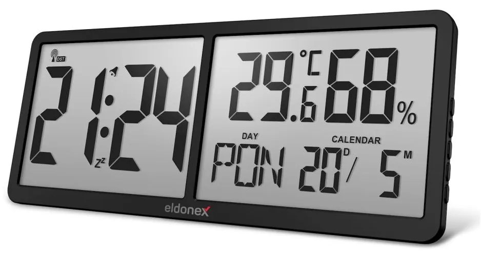 ELDONEX ECL-1110-BK - Orologio da parete digitale TimeCheck 4xAA nero