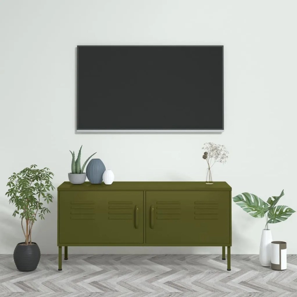 Mobile tv verde oliva 105x35x50 cm in acciaio