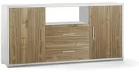 Madia Credenza Mobile 2 ante con 2 cassetti 174x41x84H design moderno in kit colore Ossido bianco e Noce Stelvio