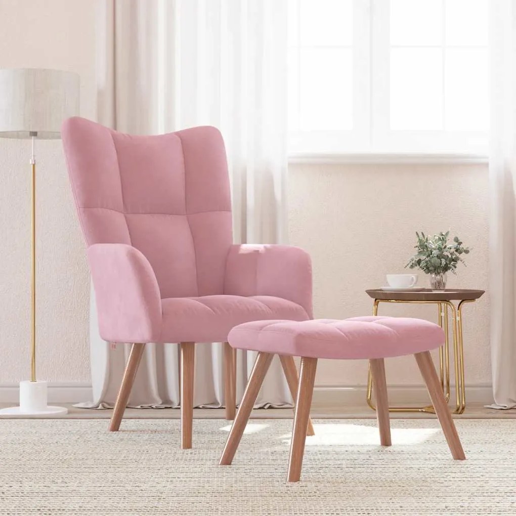 Poltrona Relax Con Poggiapiedi Rosa İn Velluto /