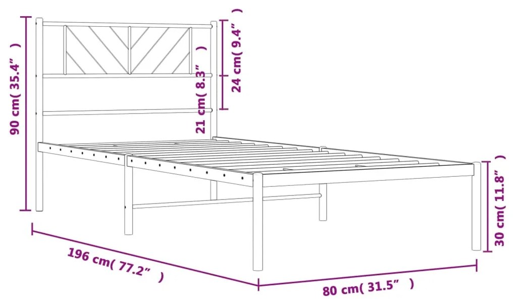 Giroletto con Testiera in Metallo Nero 75x190 cm