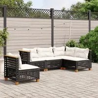 Set Divani da Giardino 5 pz con Cuscini in Polyrattan Nero 3261836