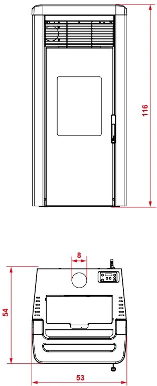 royal lea air 90 us stufa a pellet ad aria uscita fumi superiore 9kw serbatoio 17kg 53x54x116 cm in acciaio bianco