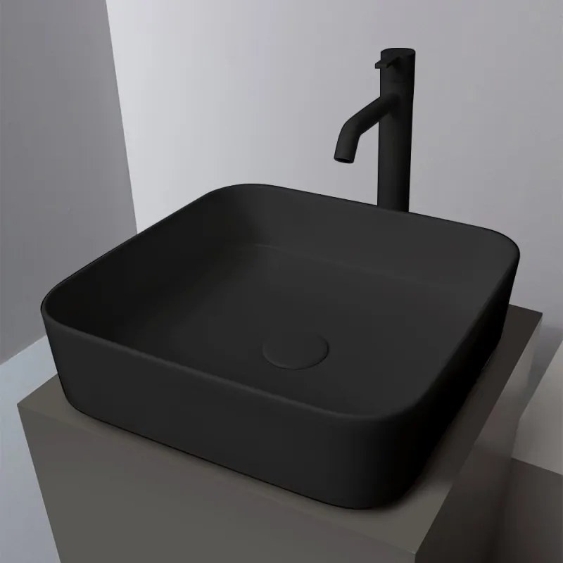 Lavabo da appoggio quadrato 40 in ceramica nero opaco   Epsilon