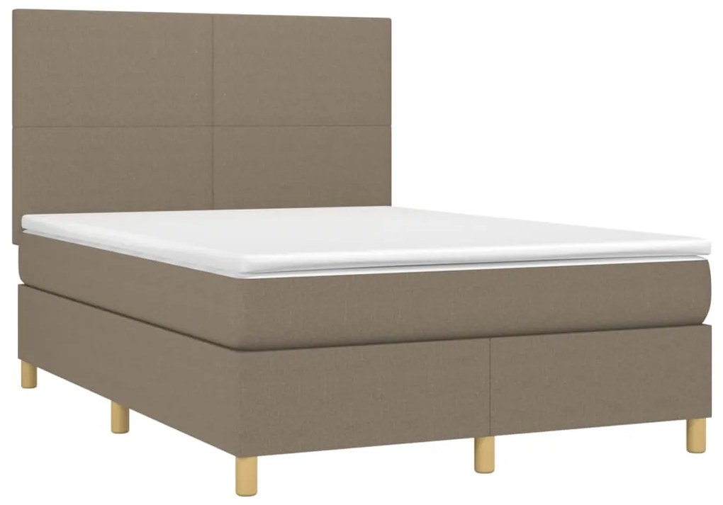 Letto a molle con materasso e led tortora 140x190 cm in tessuto