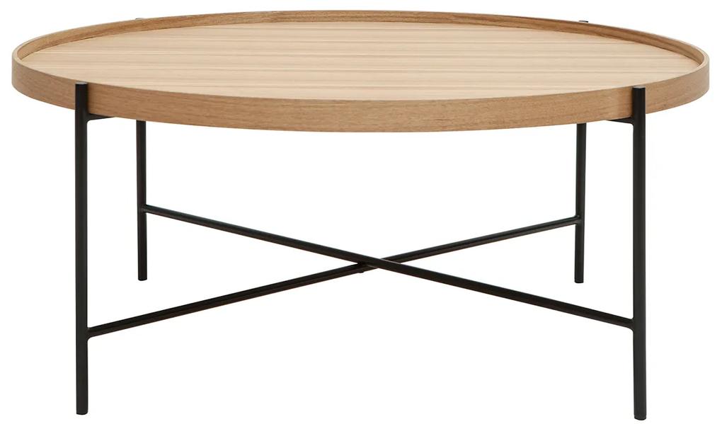 Tavolino da salotto rotondo in legno chiaro e metallo nero D90 cm BASSY