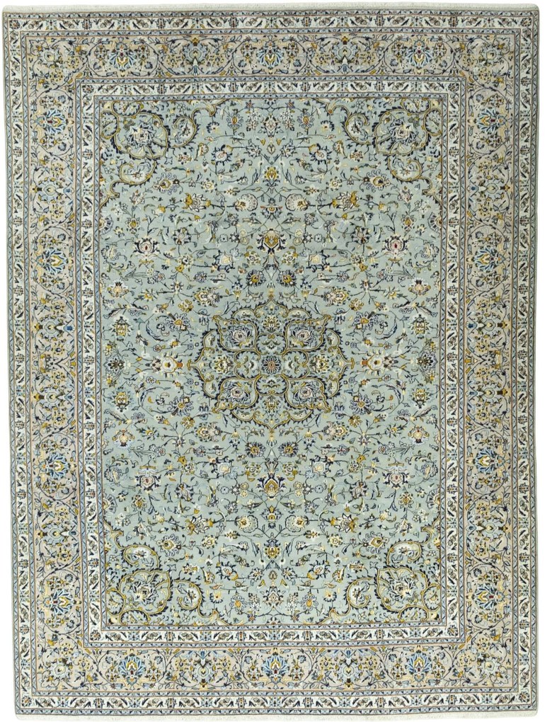 Kashan Tappeto 290x390 Verde (Iran) Annodato A Mano