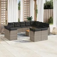 Set Divani da Giardino 13 pz con Cuscini Grigio in Polyrattan 3223953