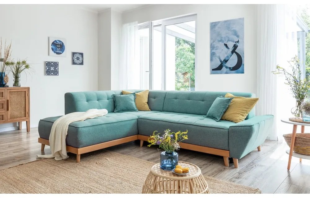 Divano letto angolare turchese (angolo sinistro) Dazzling Daisy - Miuform