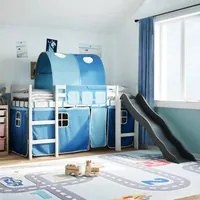 Letto a Soppalco con Tunnel Bambini Blu 90x190cm Massello Pino 3309114