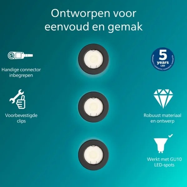 Philips - Set da 3 faretti da incasso PERIDOT 1x GU10/7W/230V nero