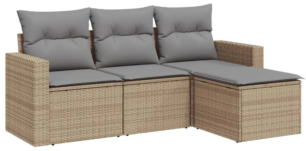 Set divano da giardino 4 pz con cuscini beige in polyrattan