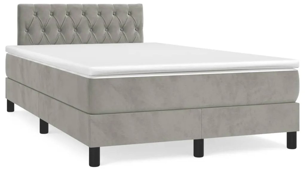 Letto a molle materasso e led grigio chiaro 120x190 cm velluto