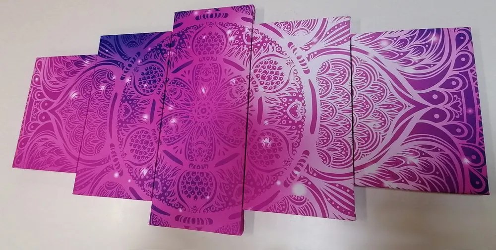 Quadri 5 pezzi – Mandala indiana con sfondo galattico