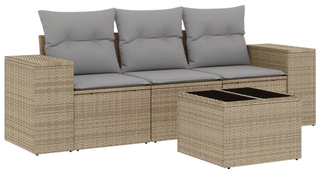 Set divano da giardino 4 pz con cuscini beige in polyrattan