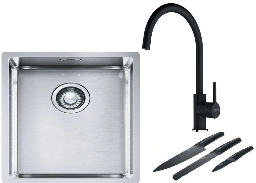 Set lavello in acciaio Franke Box 127.0453.653, set di coltelli Franke Box Center BWX 112.0545.792, 115.0626.020