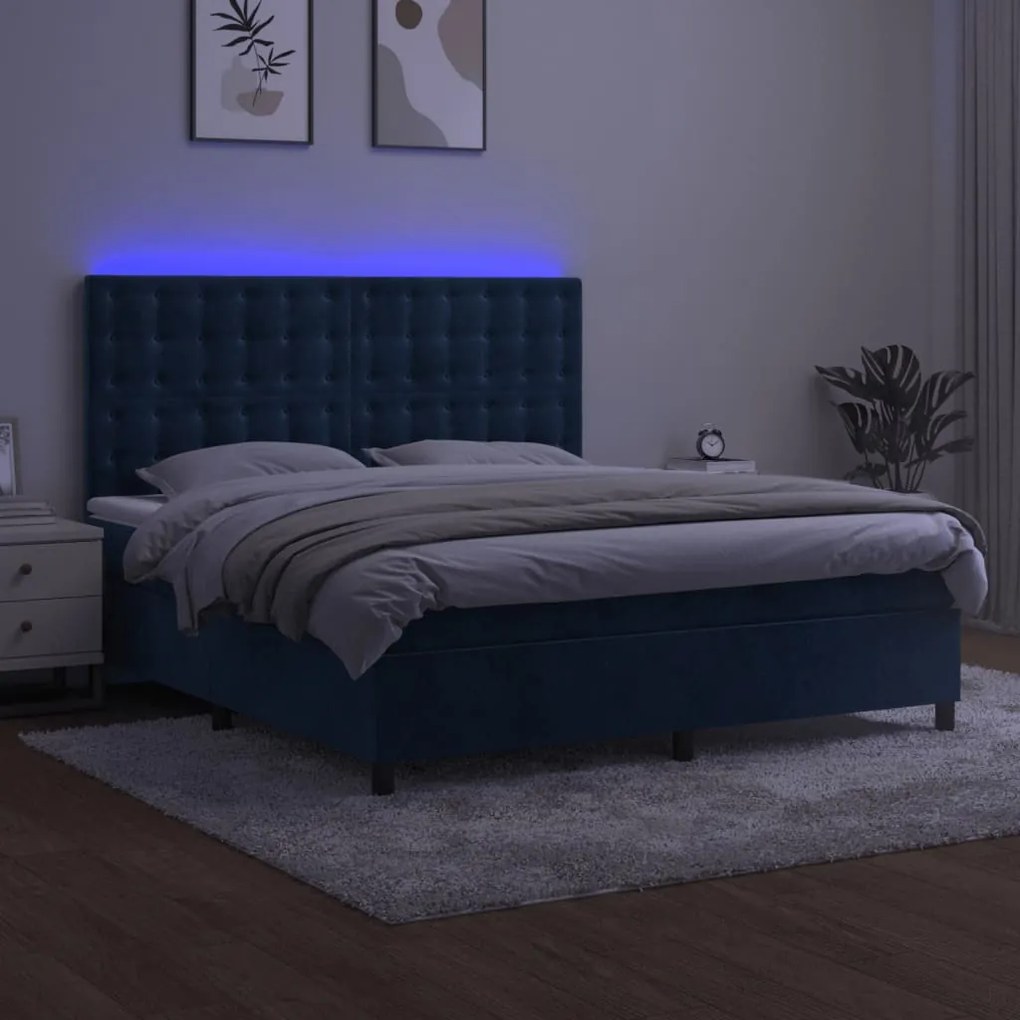 Letto a molle con materasso e led blu scuro 180x200 cm