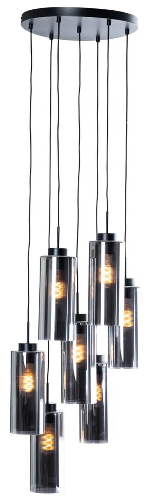 Lampada a sospensione Art Déco nera con vetro fumé a 7 luci - Laura