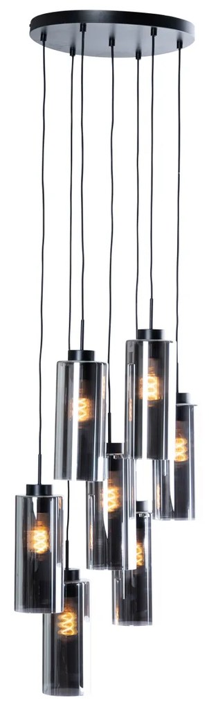 Lampada a sospensione smart nera con vetro fumé 7 luci incl. 7 Wifi ST64 - Laura