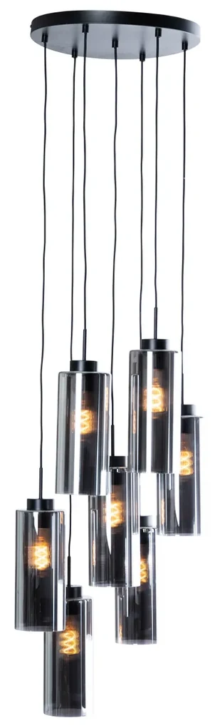 Lampada a sospensione smart nera con vetro fumé 7 luci incl. 7 Wifi ST64 - Laura