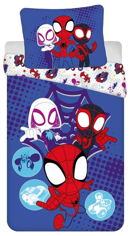 Set copripiumino e federa da bambini blu in cotone per letto singolo 140x200 cm Spidey – Jerry Fabrics