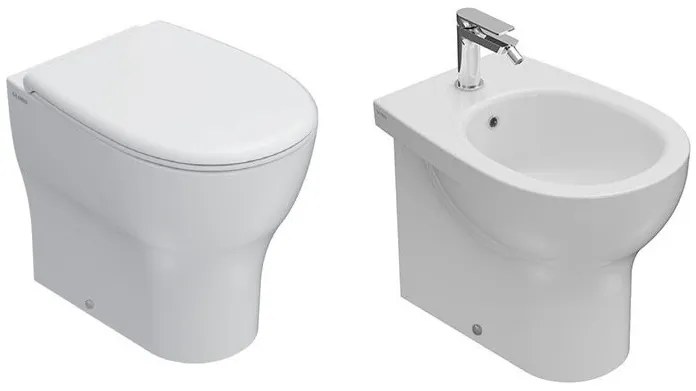 Globo grace coppia sanitari a pavimento bidet e vaso senza brida filo parete con sedile normale bianco lucido