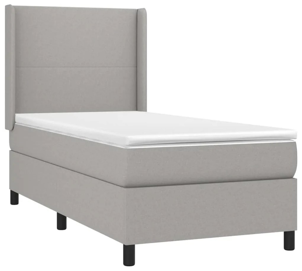 Letto a molle materasso e led grigio chiaro 80x200 cm tessuto