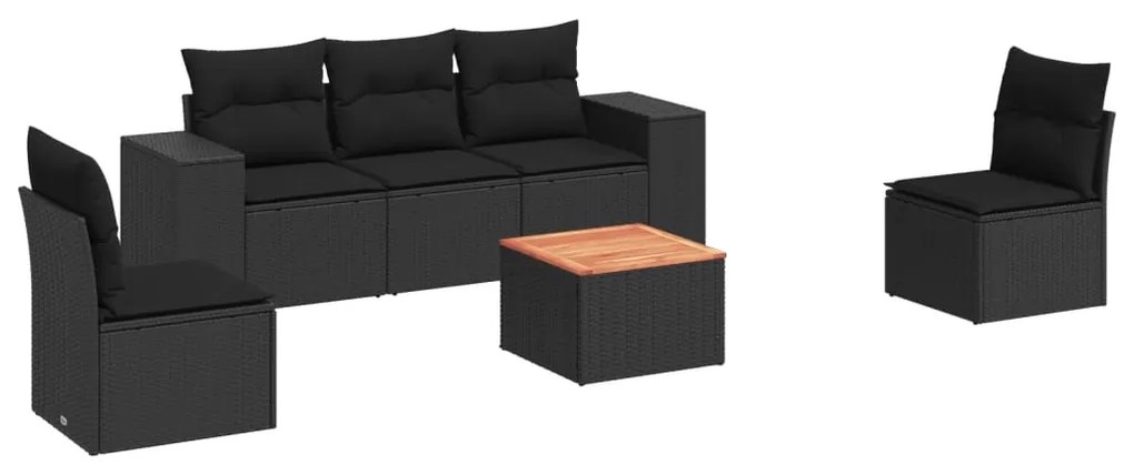 Set divano da giardino 6 pz con cuscini nero in polyrattan